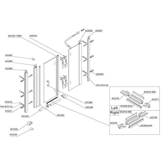 Bristan Java Hinged Door for Recess - Opening Left or Right 900mm Spare Parts