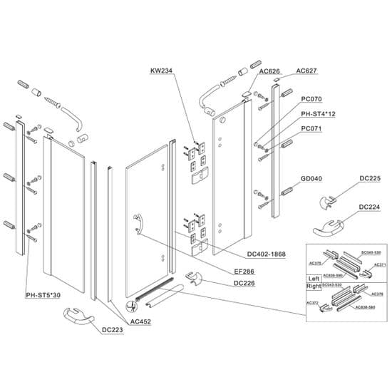 Bristan Java Hinged Door & Side Panel Combination Pack 800 x 800mm Spare Parts