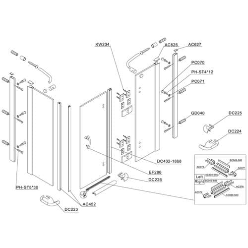 Bristan Java Hinged Door & Side Panel Combination Pack 900 x 900mm Spare Parts