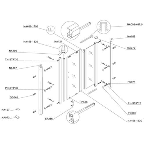 Bristan Java Sliding Door - Opening Left - 1200mm Spare Parts