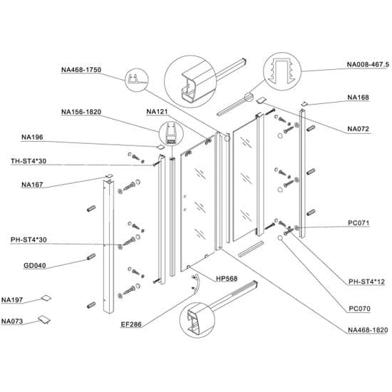 Bristan Java Sliding Door - Opening Left - 1200mm Spare Parts