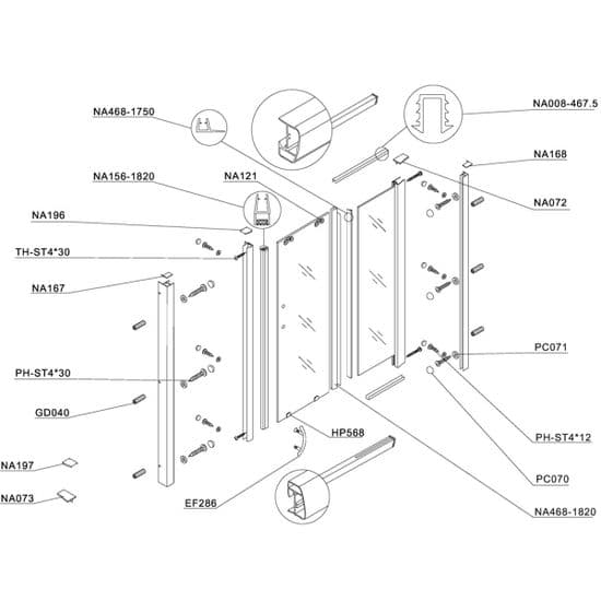 Bristan Java Sliding Door - Opening Right - 1200mm Spare Parts