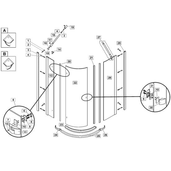 Bristan Prism 3 Part Offset Quadrant Enclosure 1200mm x 900mm RD/3 S 0881/0882/0883/0884 Spare Parts