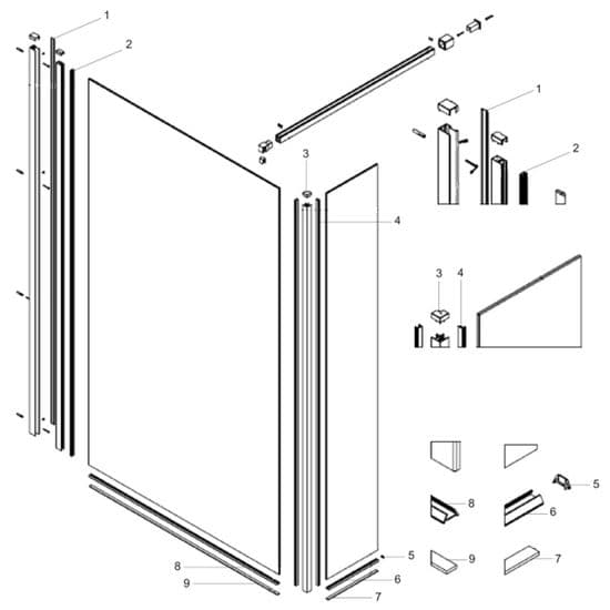 Bristan Prism Return Panel 300mm 8mm PM WIP 1200 S / PM RP 300 S Spare Parts