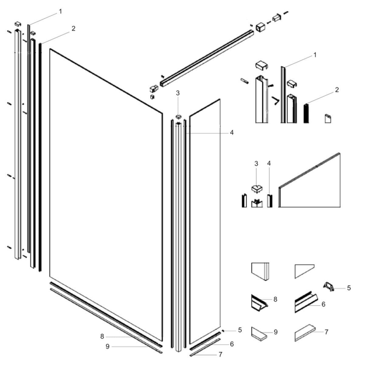 Bristan Prism Walk In Panel 1200mm PM WIP 1200 S / PM RP 300 S Spare Parts