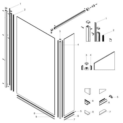 Bristan Prism Walk In Panel 1200mm PM WIP 1200 S / PM RP 300 S Spare Parts