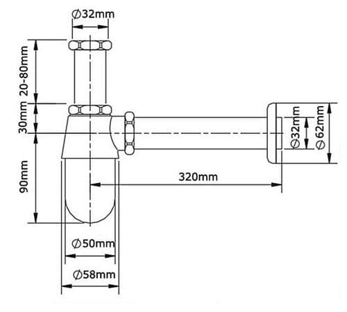 BSP Round Minimalist Basin Chrome Bottle Trap SPL1827C
