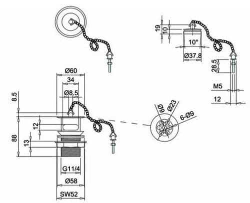 Burlington Basin Plug and Chain Slotted Waste - W1