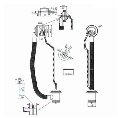 Burlington Bath Overflow Plug And Chain Waste W3