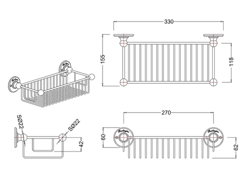 Burlington Deep Rectangle Basket Chrome with Walnut Backplate A23 WAL