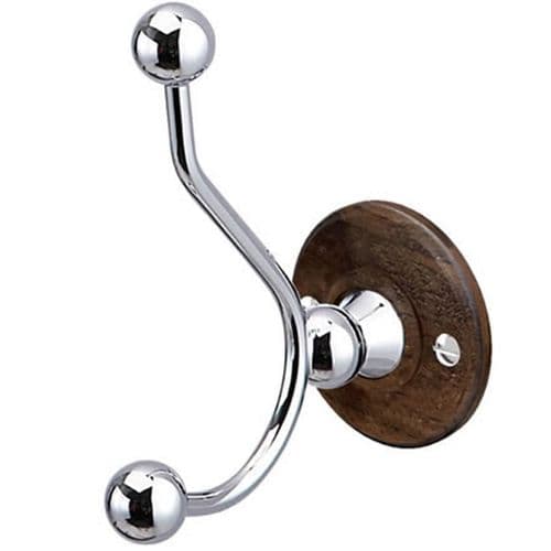 Burlington Double Robe Hook Chrome With Walnut Backplate  A4 CHR WAL