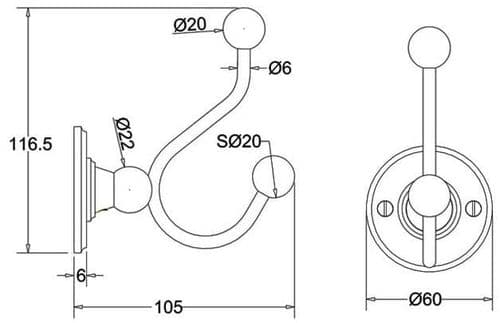 Burlington Double Robe Hook Chrome With Walnut Backplate A4 CHR WAL