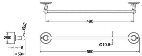 Burlington Single Towel Rail 55cm Chrome A7 CHR