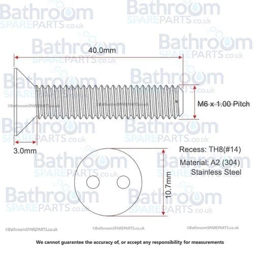 Crosswater Design M6 X 40mm  Chrome Concealed Head Screw BSPR2236