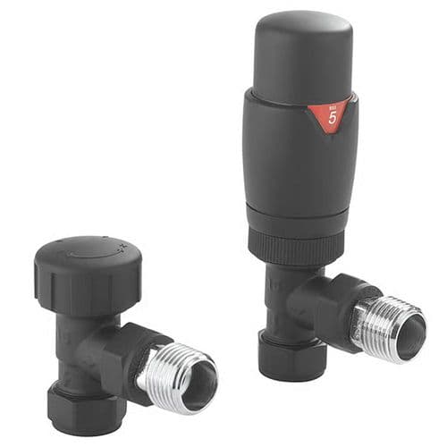 Crosswater Thermostatic Radiator Valve Angled Matt Black RADVTRVA1B