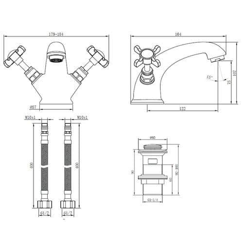 Deva Coronation Mono Basin Mixer With Press Top Waste Gold CR24/501 ...
