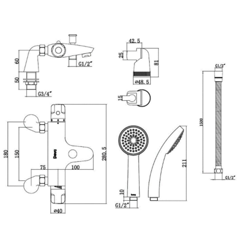 Deva Dynamic Thermostatic Bath Shower Mixer DYN 106 Spare Parts