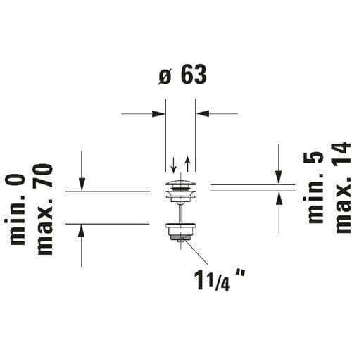 Duravit Brushed Stainless Steel 63.5mm  Push-Open Waste 0050527000