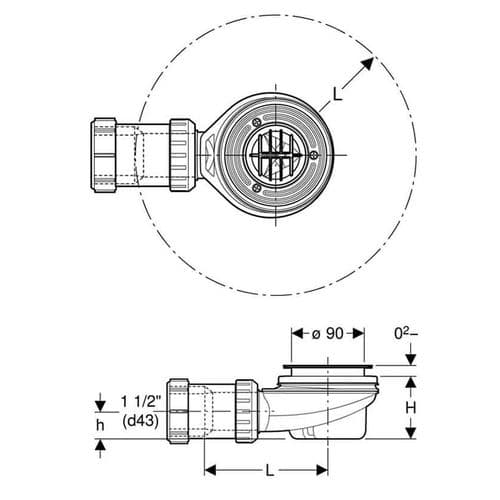 Geberit Shower Drain D90 With Ready-To-Fit Set And Drain Cover 150.555.21.1