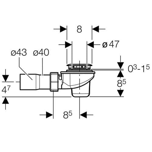 Geberit shower drain with ready-to-fit set, adaptor PVC 150.688.21.1