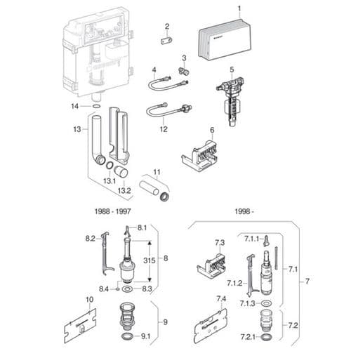Geberit Twinline UP130 12cm concealed cistern 110.800.00.1 Spare Parts