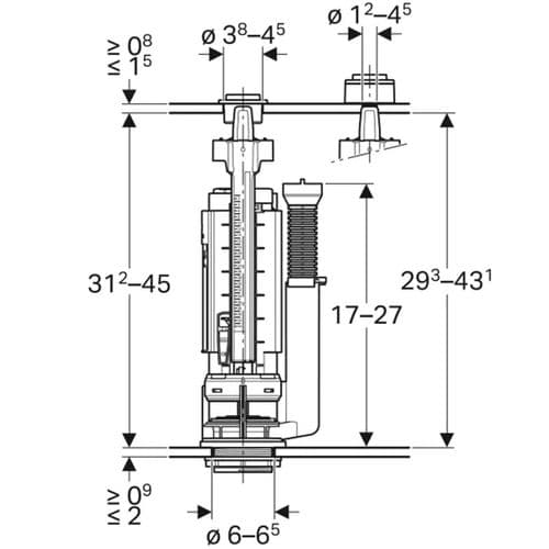 Geberit Type 290-360 Kit Dual Toilet Flush Valve Bottom Water Supply 3/8" 273.645.21.2