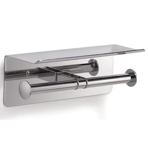 Gedy Pro Double Toilet Roll Holder with Shelf Polished 2339-13