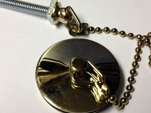 Gold  Basin or Bidet Plug with Gold ball Pattern Chain & Stay EBCHA021