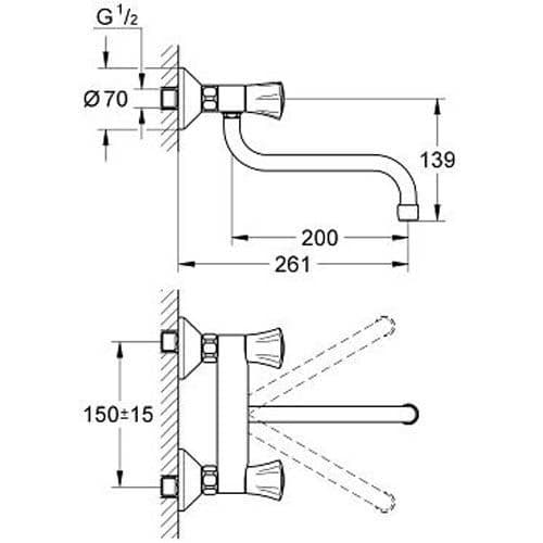 Grohe Costa L Two Handles Kitchen Wall Sink Mixer 31187001