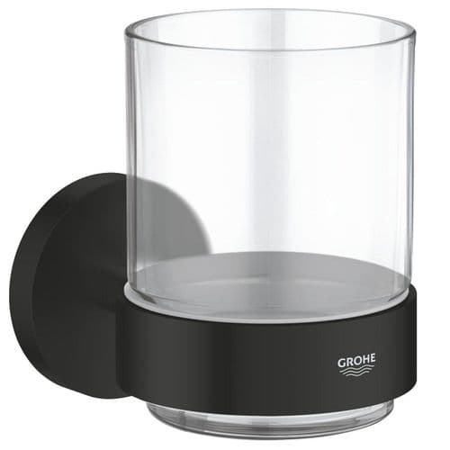 Grohe Essentials Crystal Glass with Holder Matte Black 1022562430