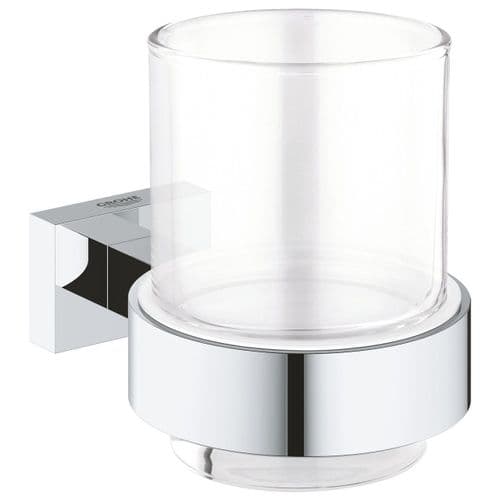 Grohe Essentials Cube Crystal Glass with Holder Chrome 40755001