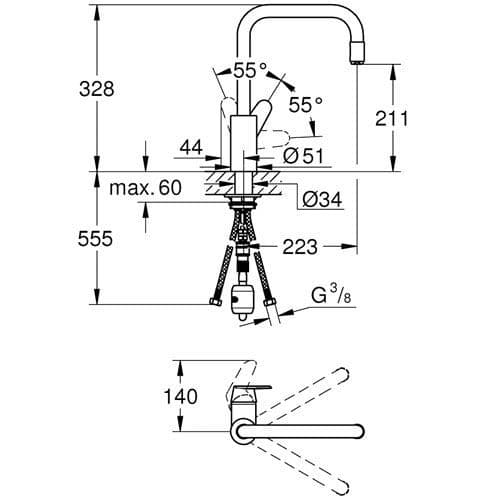 Grohe Eurodisc Cosmopolitan Single-lever Kitchen Sink Mixer 31122004 Spare Parts