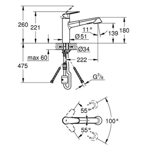 Grohe Eurodisc Cosmopolitan Single-lever Kitchen Sink Mixer 32257002