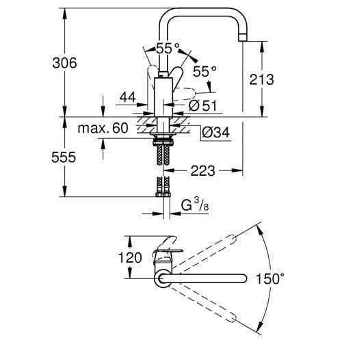 Grohe Eurodisc Cosmopolitan Single-lever Kitchen Sink Mixer 32259003