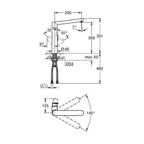 Grohe K7 Single-lever Kitchen Sink Mixer 32175DC0 Spare Parts