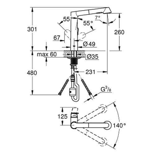 Grohe K7 Single-lever Kitchen Sink Mixer 32176000 Spare Parts