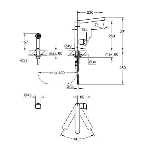 Grohe K7 Single-lever Kitchen Sink Mixer 32179000 Spare Parts