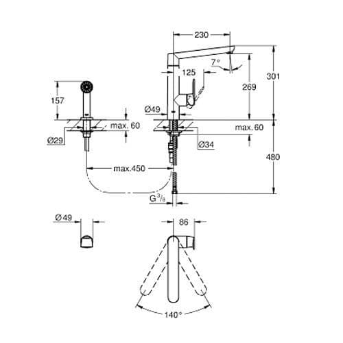 Grohe K7 Single-lever Kitchen Sink Mixer 32179DC0 Spare Parts
