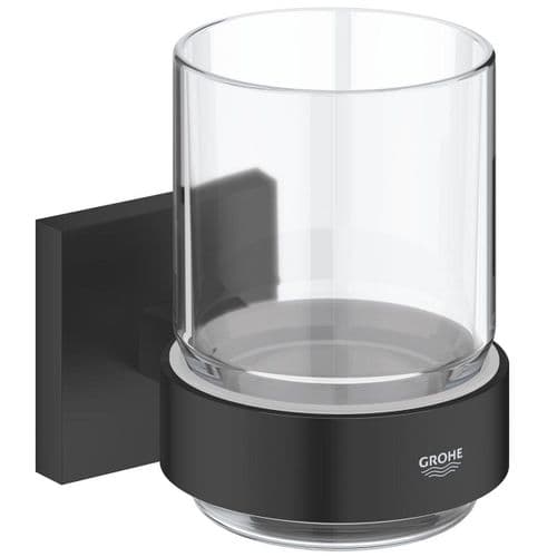 Grohe Quickfix Start Cube Crystal Glass with Holder Matte Black 410972430