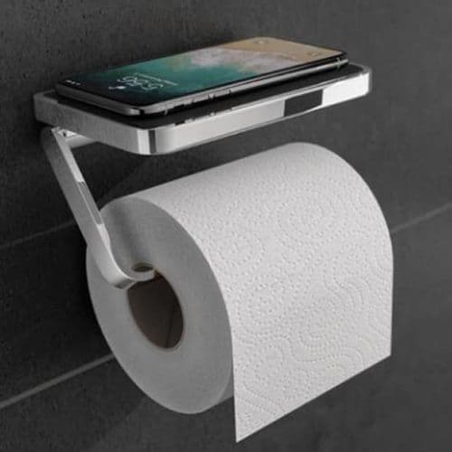 HIB Hecto Toilet Roll Holder with Shelf & Anti-Slip Mat Chrome ACTRHCH01