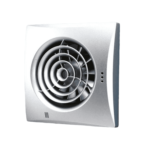 HiB Hush Ultra quiet Low Profile Matt Silver Plain Fan Fitted with Timer & Humidity Sensor - 31800