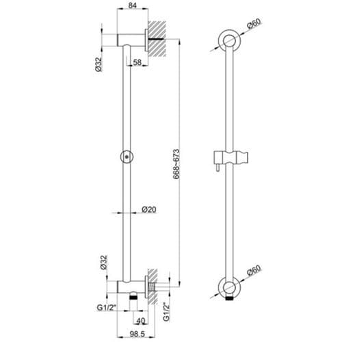 Imex  Chrome Rail with Handset Holder K1600CP