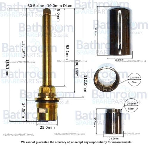 Jaquar Fonte Replacement Clockwise Close Valve With Chrome Shroud ZCQ-CHR-002A