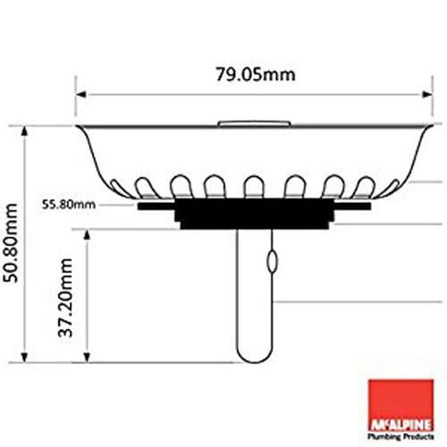 Kitchen Sink Strainer Waste Plug Stainless Steel  McAlpine BWSTSS-TOP