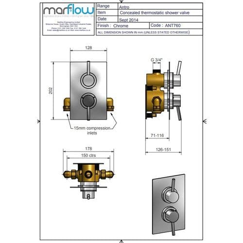 Marflow Antro Thermostatic Shower Valve Only Concealed ANT760 Spare Parts