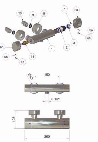 Marflow Orbus Thermostatic Bar Shower Valve Exposed ORB740 Spare Parts