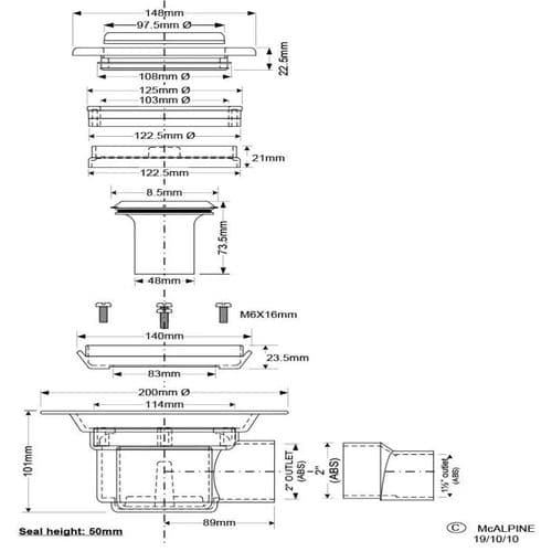 McAlpine 50mm Water Seal Trapped Gully TSG50-T150SS