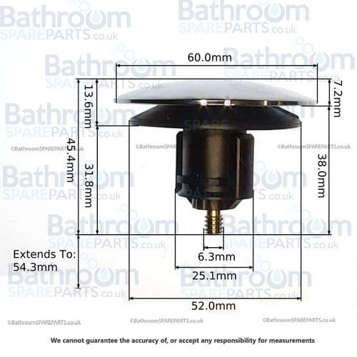 McAlpine CW60 Replacement 60mm Basin Clicker Waste Plug and Mechanism 371CW60PLUG