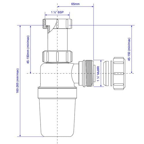 McAlpine Plastic Adjustable Inlet Slim Bottle Trap CAA10