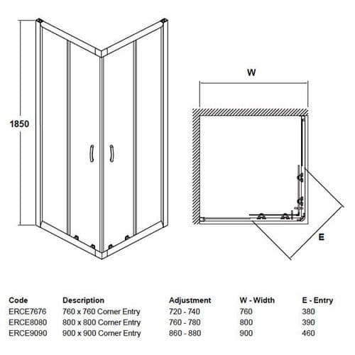 Premier Bathrooms Strata Corner Entry 900mm Shower Enclosure ERCE9090 ...
